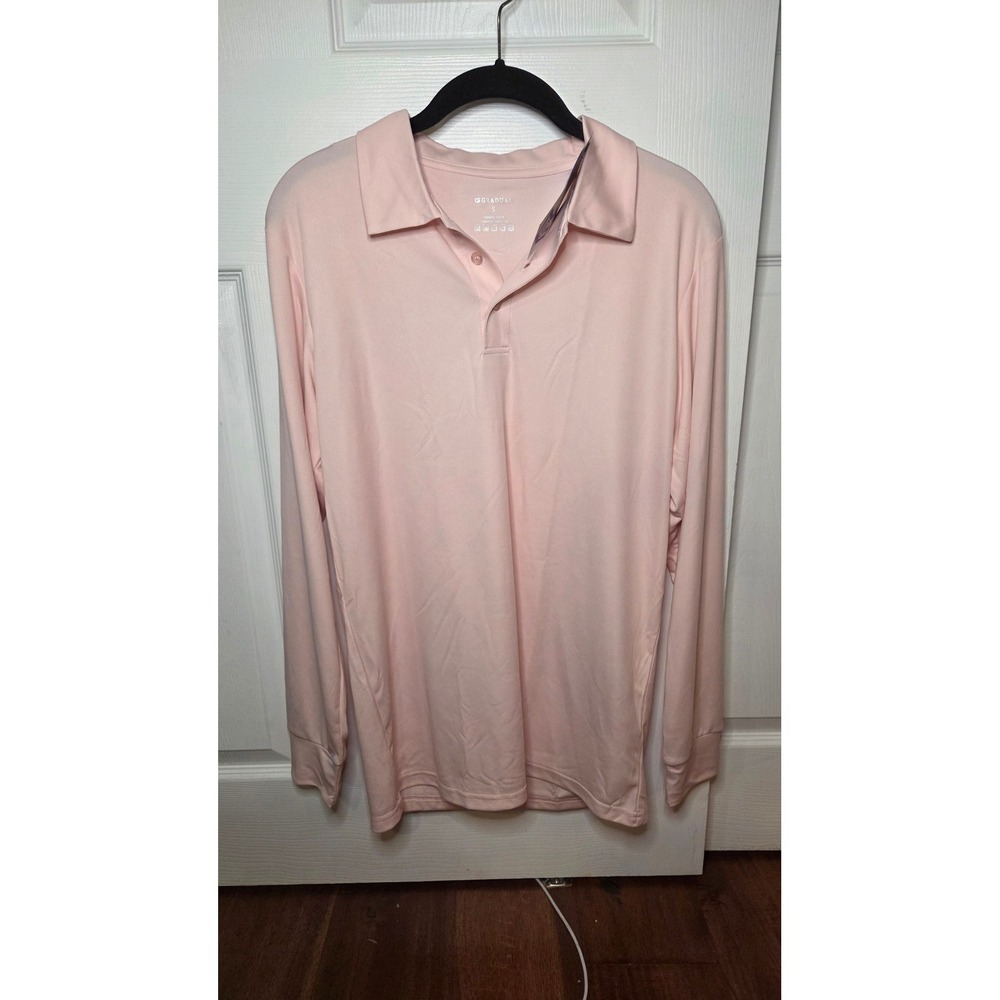 Gradual Mens UPF 50+ Long Sleeve Polo Shirt Pink Performance Golf Top Small NEW